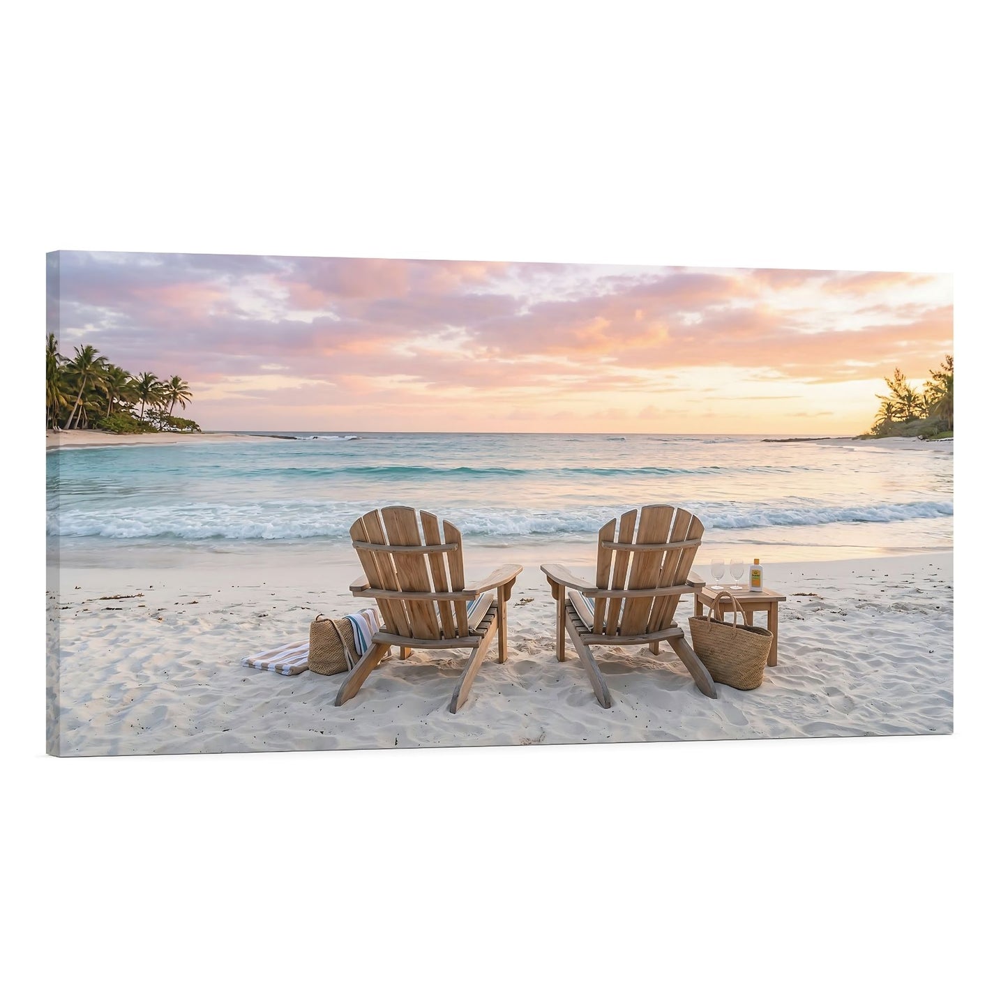 Sunset Beach Adirondack Chairs Canvas Wall Art – Ocean Paradise Coastal Decor