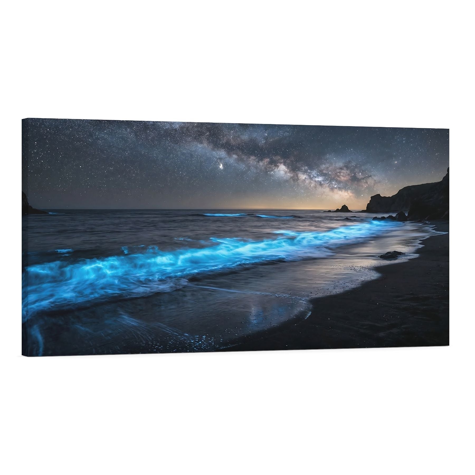 Blue Ocean Waves Canvas Wall Art – Night Beach Coastal Landscape Print