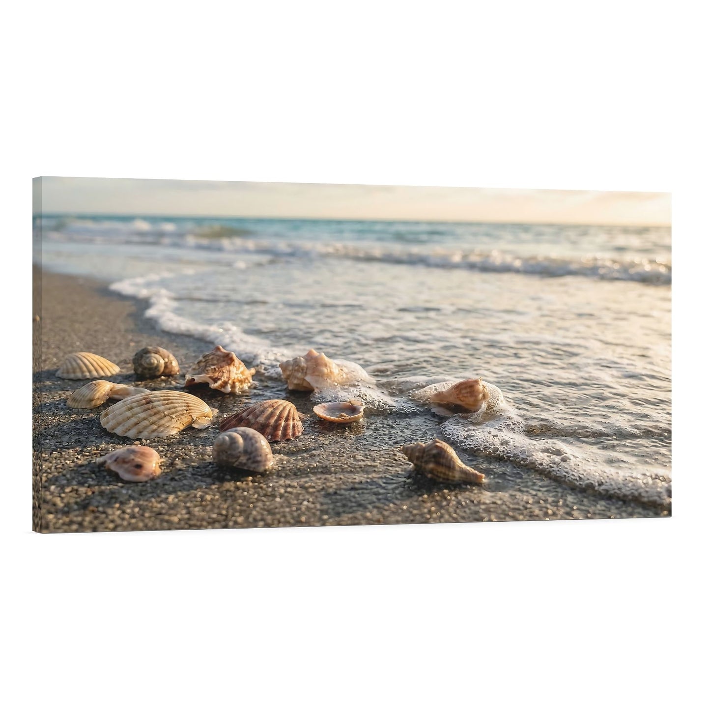 Seashell Beach Canvas Wall Art – Ocean Shore Coastal Landscape Print