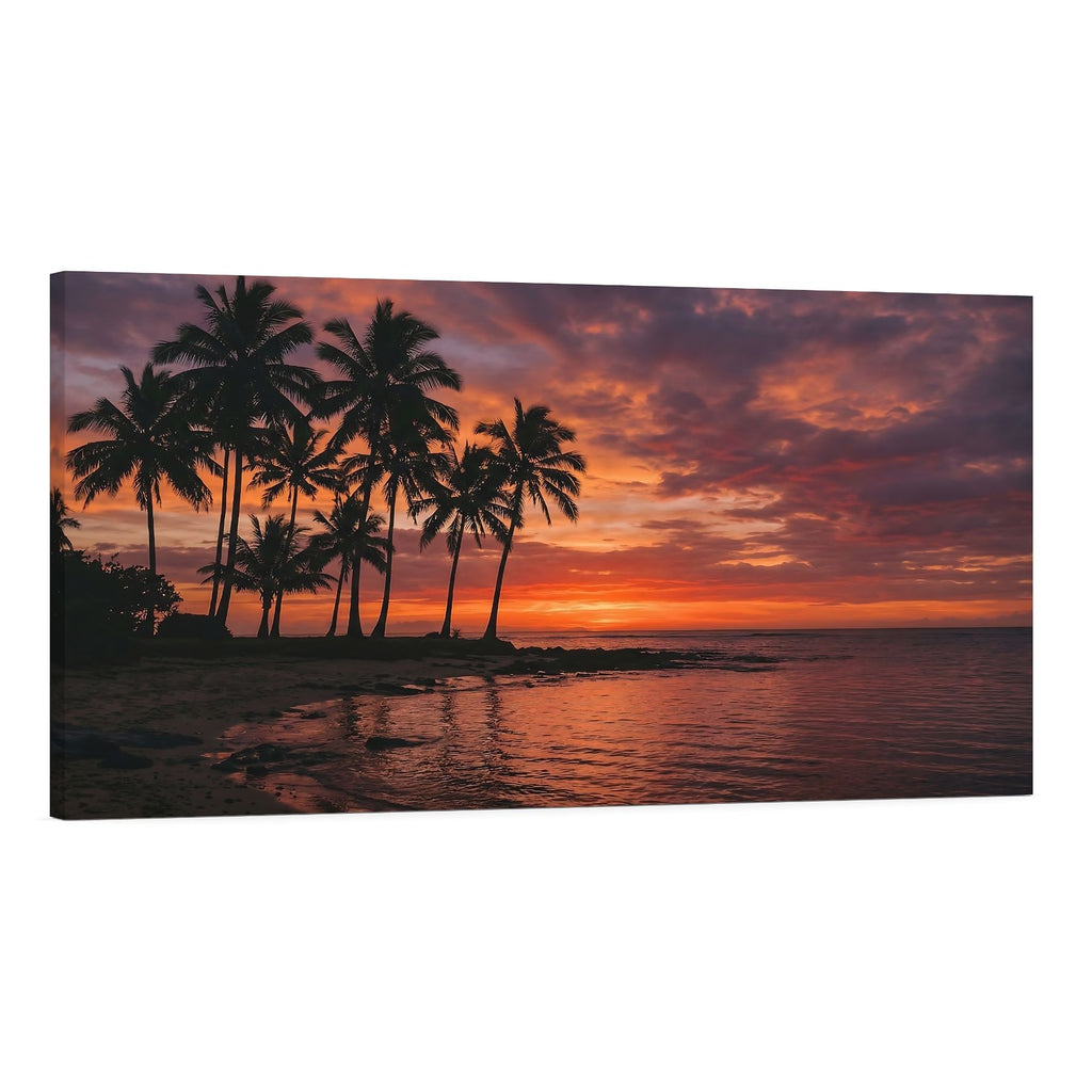 Tropical Sunset Beach Canvas Wall Art Palm Tree Ocean Coastal Decor