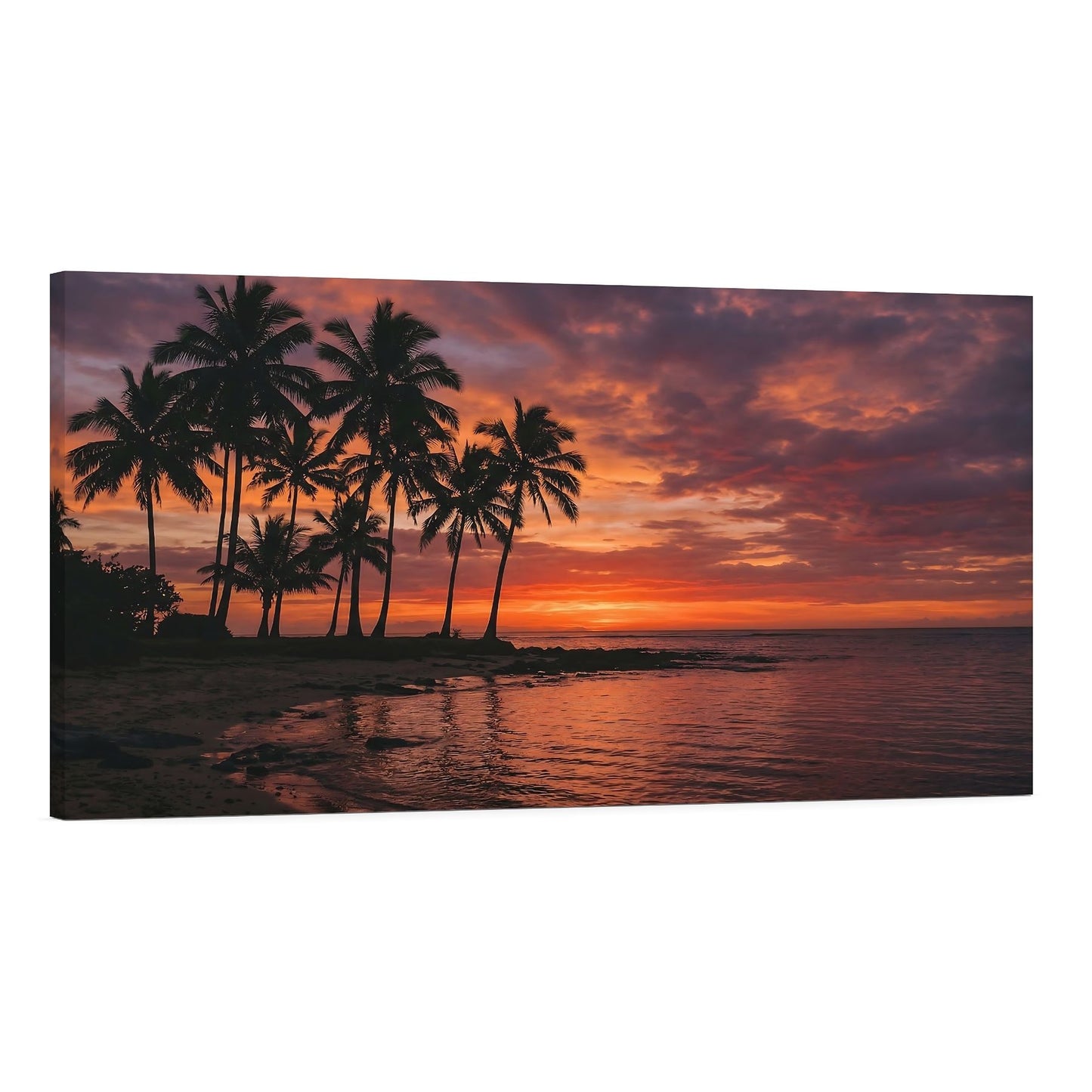 Tropical Sunset Beach Canvas Wall Art – Palm Tree Ocean Coastal Decor