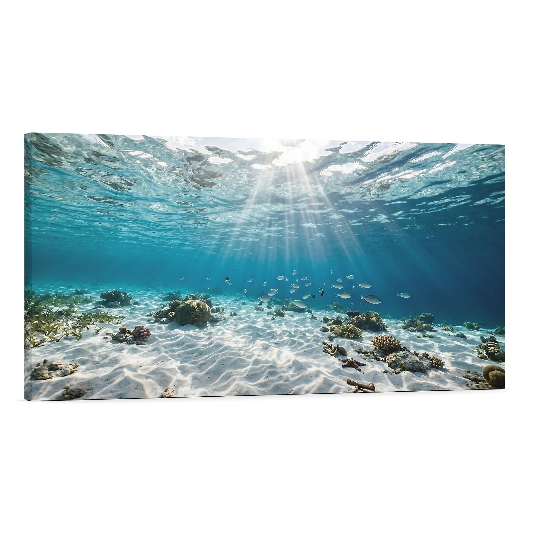 Underwater Ocean Canvas Wall Art Sun Rays Over Coral Reef Coastal Decor