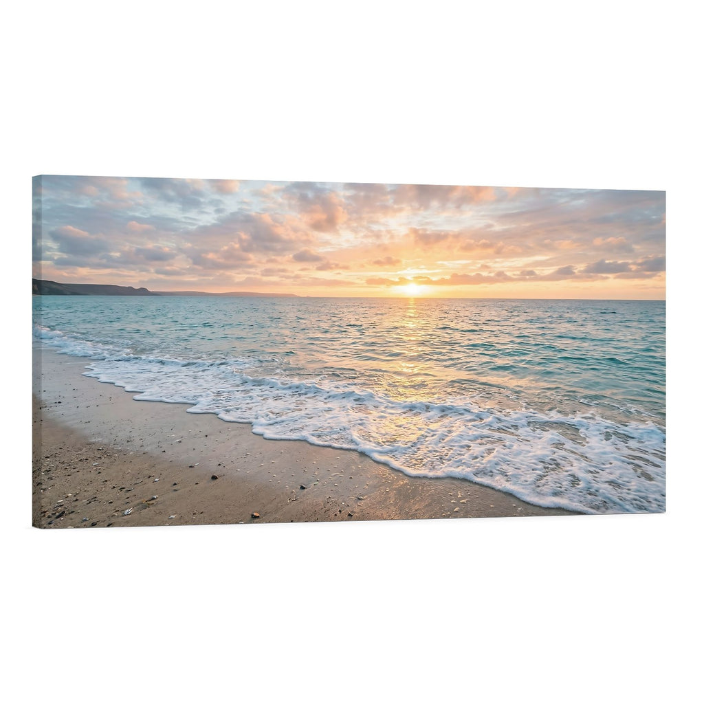 Beach Sunrise Canvas Wall Art Ocean Waves at Dawn Coastal Decor