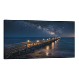 Moonlit Ocean Pier Canvas Wall Art – Night Coastal Seascape Print