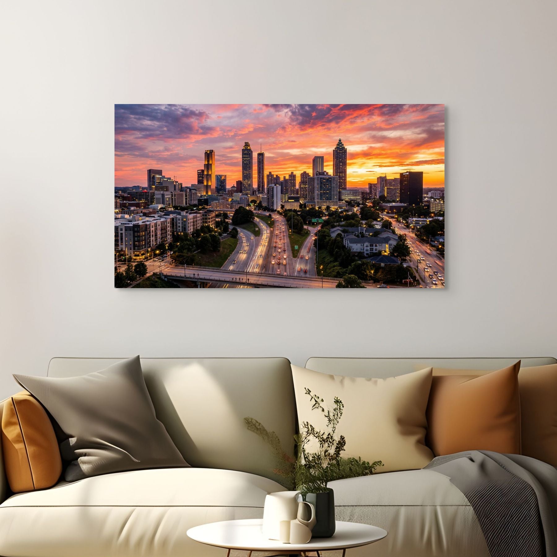Atlanta skyline sunset with traffic light trails wall art