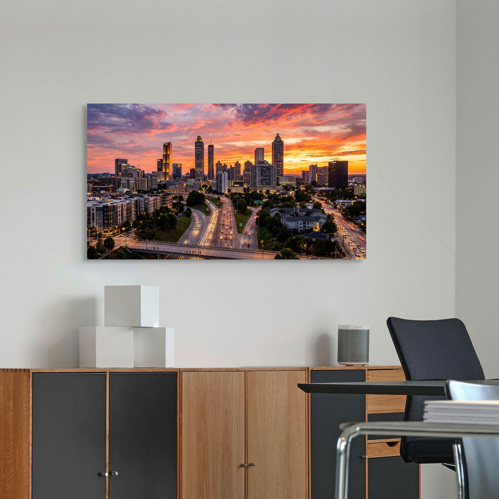 Atlanta downtown skyline evening lights urban print