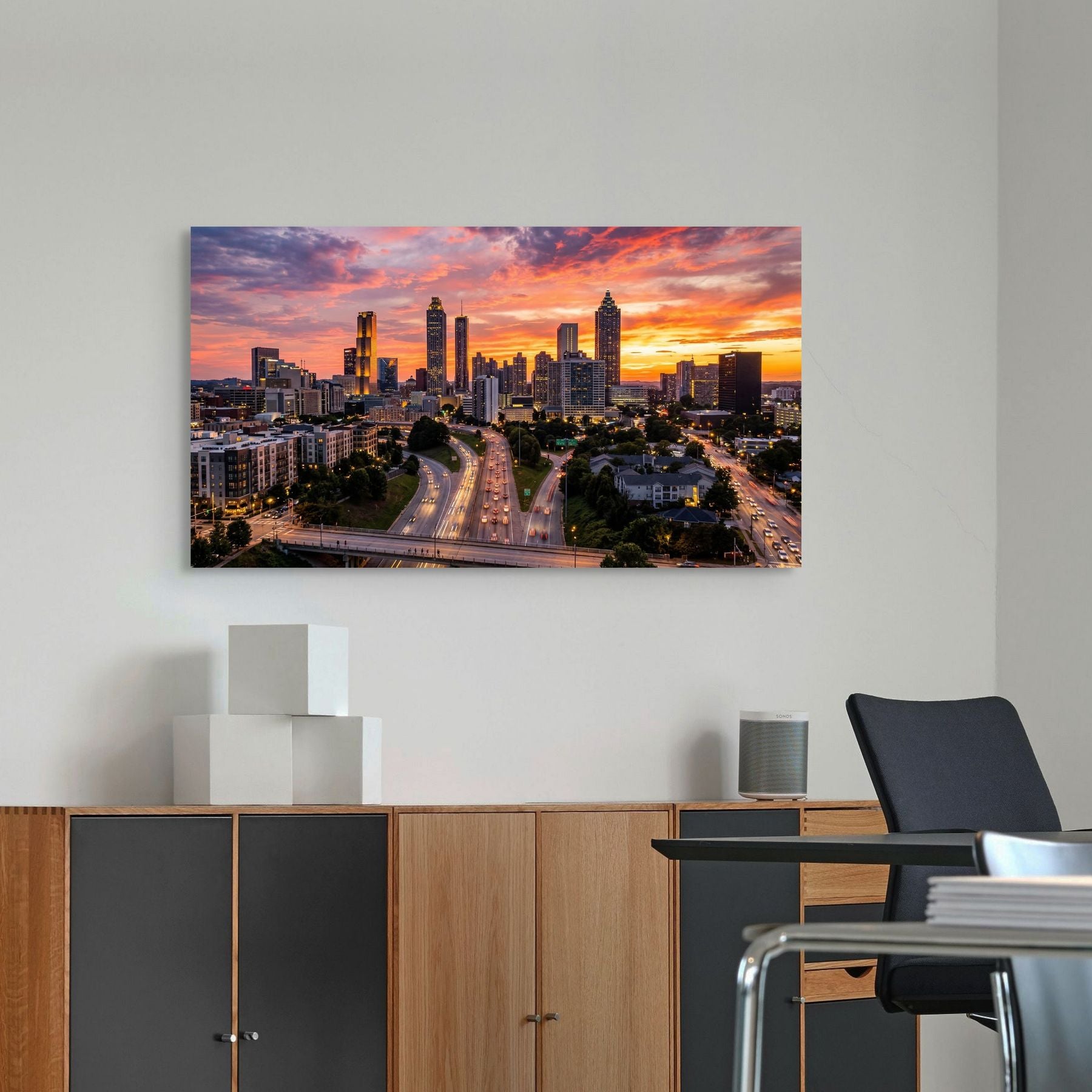 Atlanta downtown skyline evening lights urban print