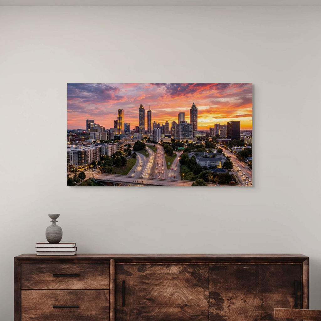 Atlanta skyline vibrant sunset modern city wall art