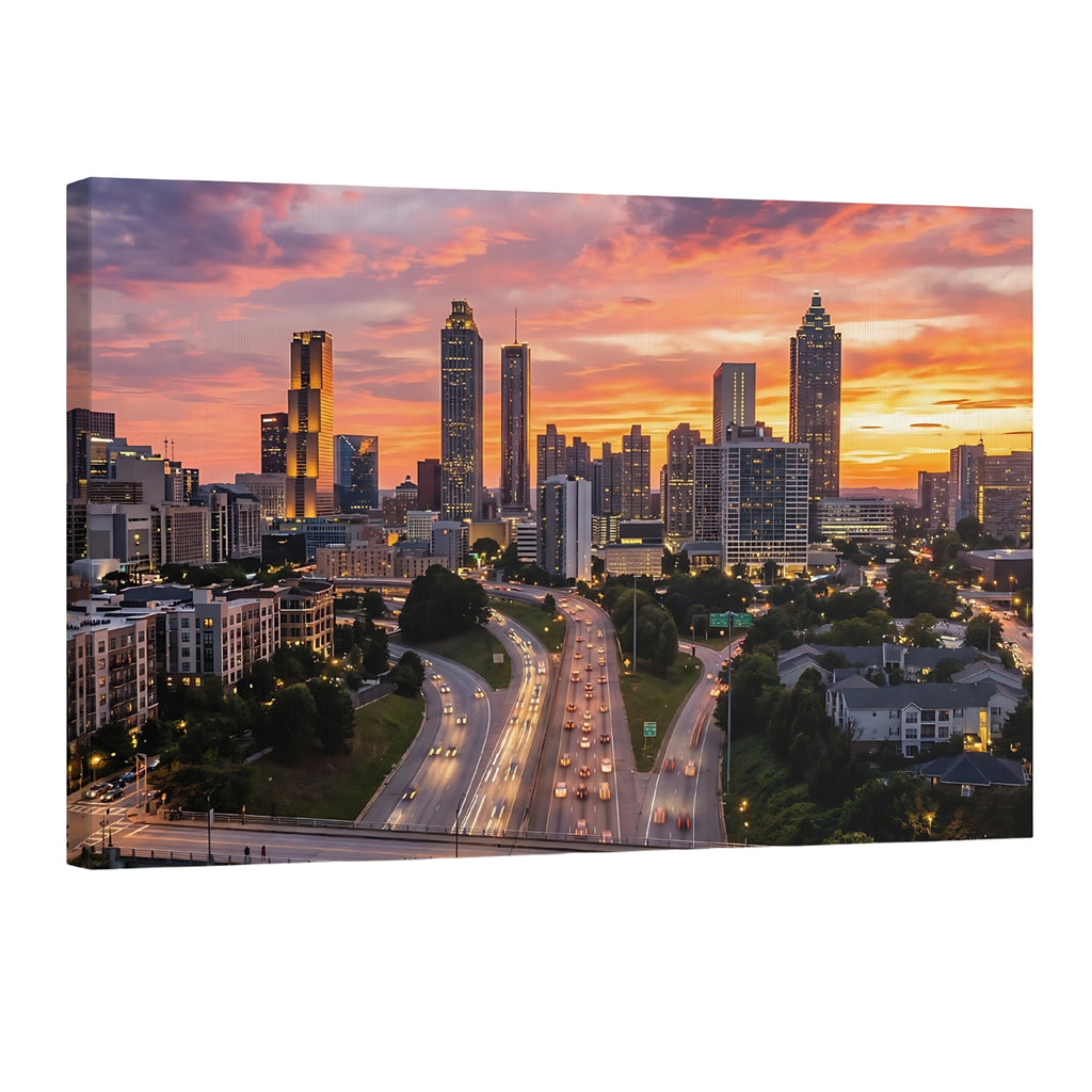 Atlanta skyline sunset highway cityscape light trails wall art print