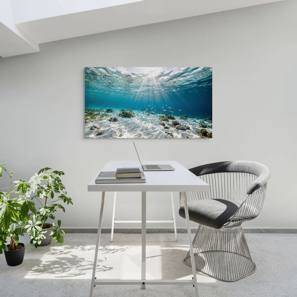 Underwater Ocean Canvas Wall Art Sun Rays Over Coral Reef Coastal Decor