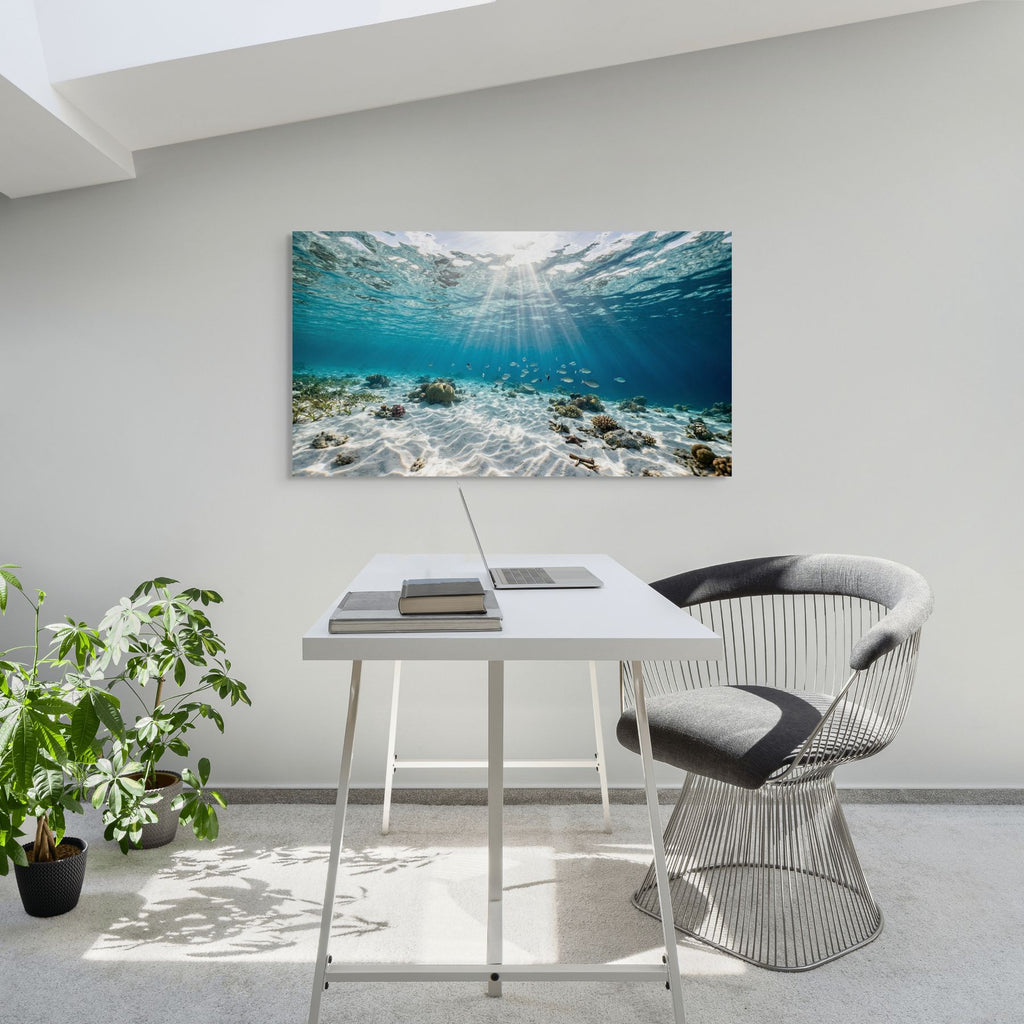 Underwater Ocean Canvas Wall Art Sun Rays Over Coral Reef Coastal Decor