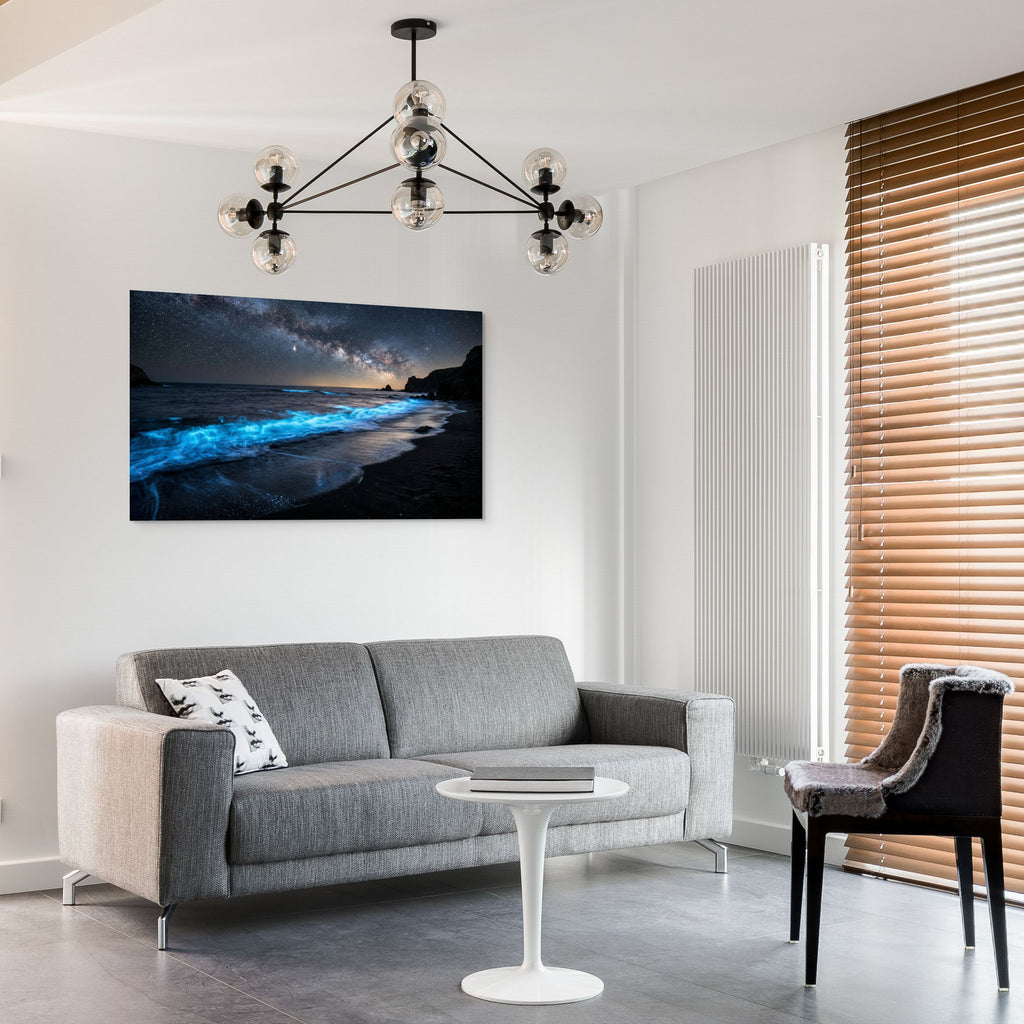 Blue Ocean Waves Canvas Wall Art Night Beach Coastal Landscape Print