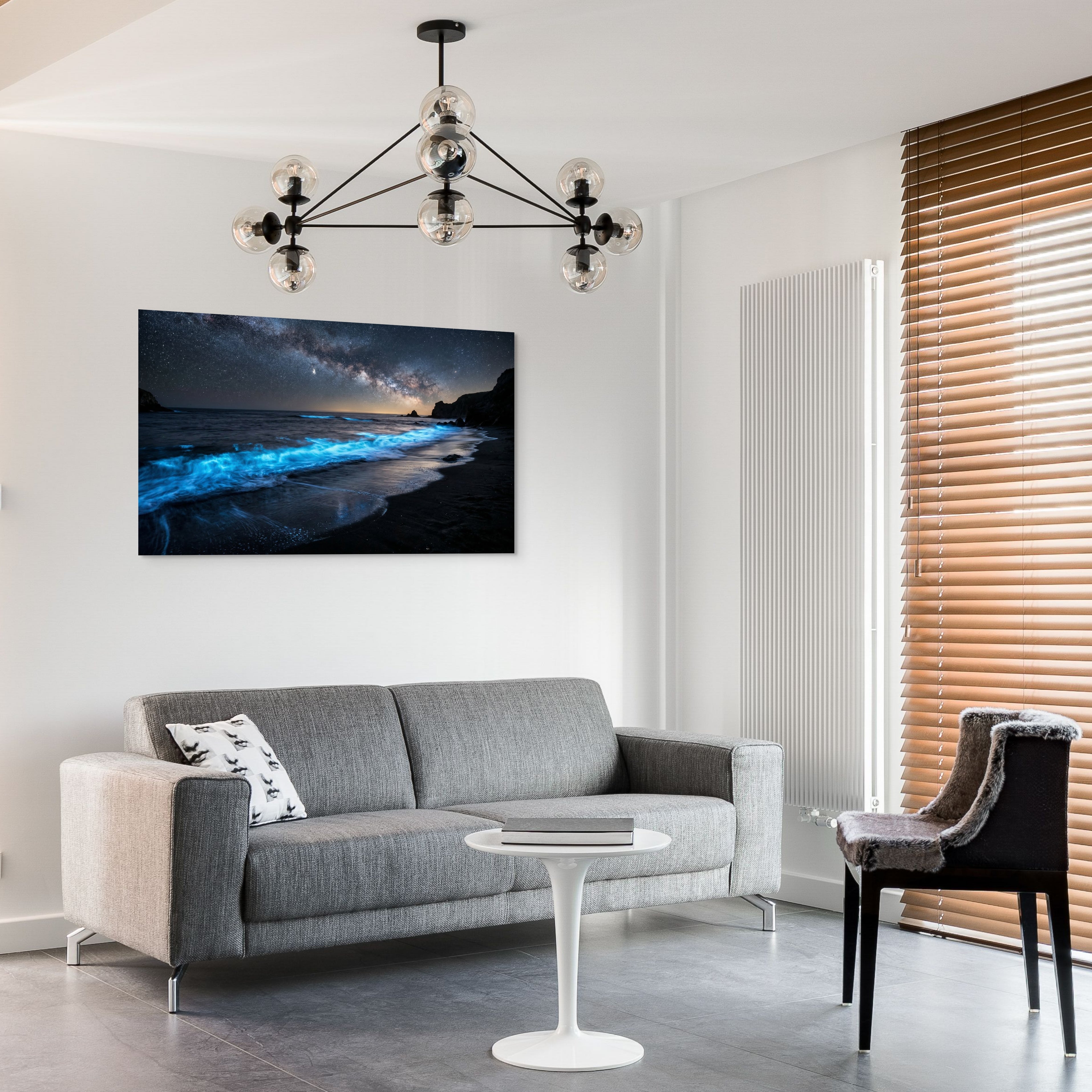 Blue Ocean Waves Canvas Wall Art Night Beach Coastal Landscape Print