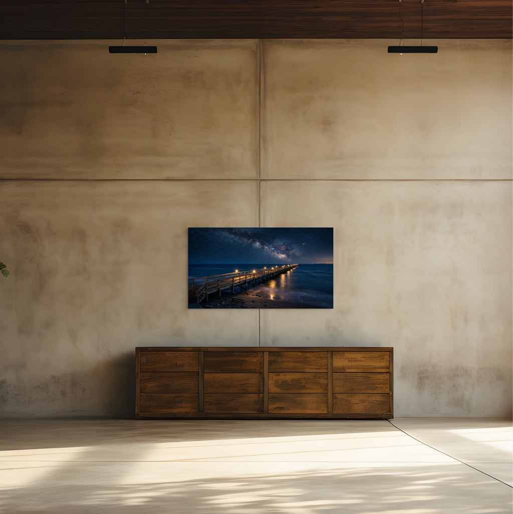 Moonlit Ocean Pier Canvas Wall Art Night Coastal Seascape Print