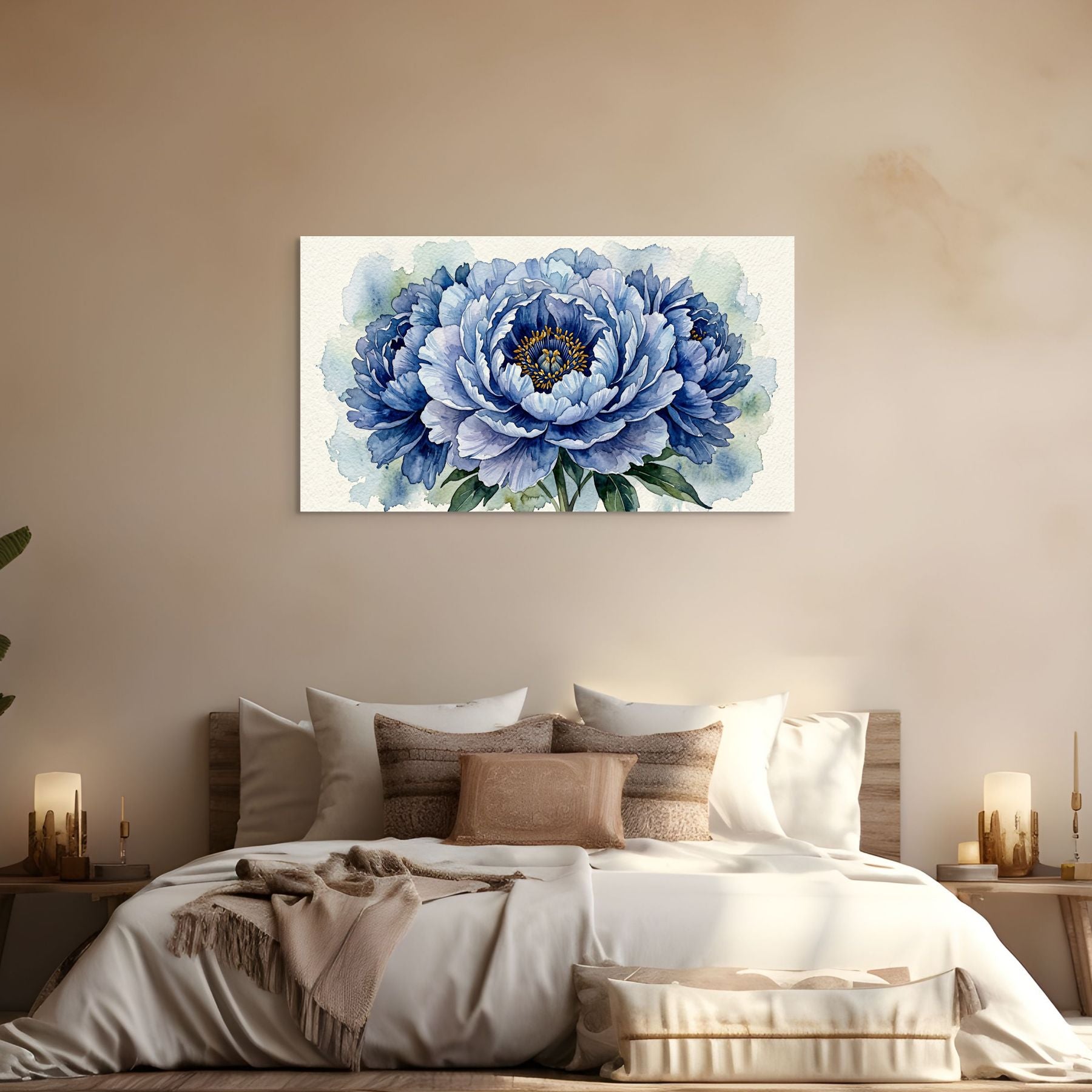 Blue peony blossom canvas, calming floral wall art Main image