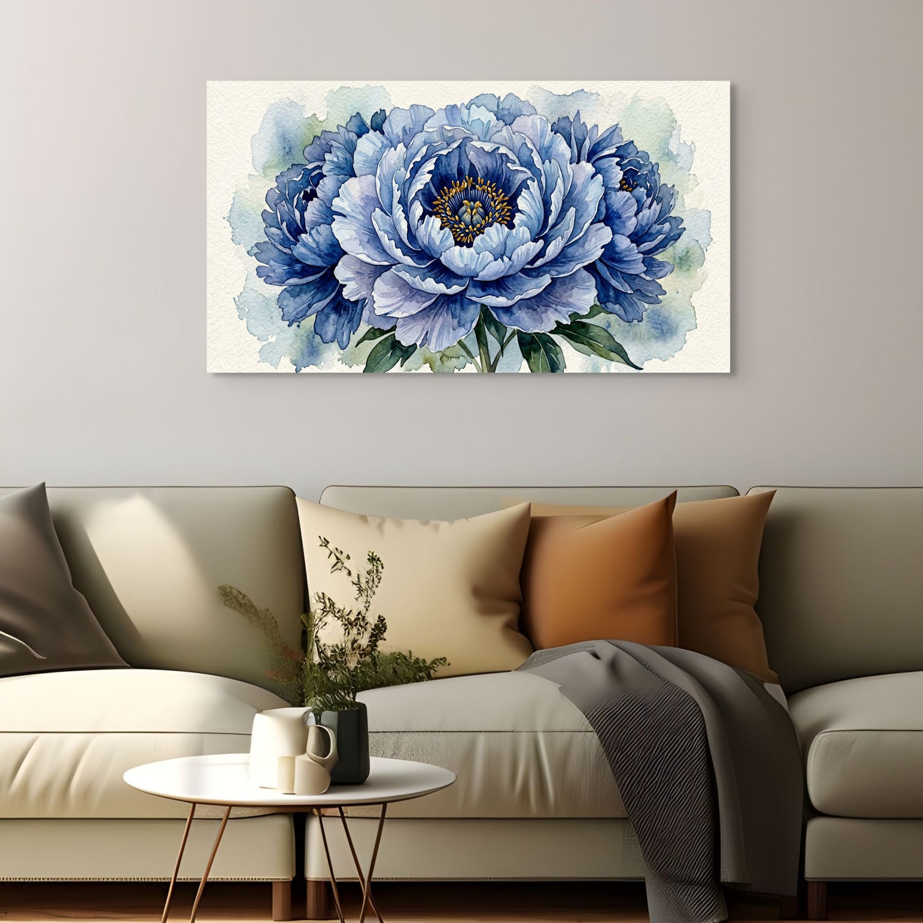 Blue Peony Canvas Wall Art Elegant Watercolor Floral Painting for Modern Decor Secondary image