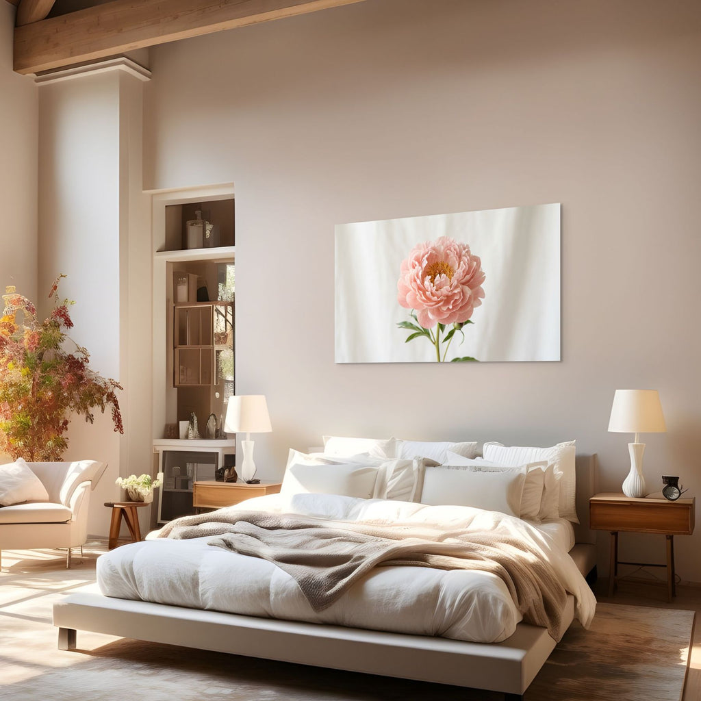 Light pink peony canvas print, soft and calming interior wall art