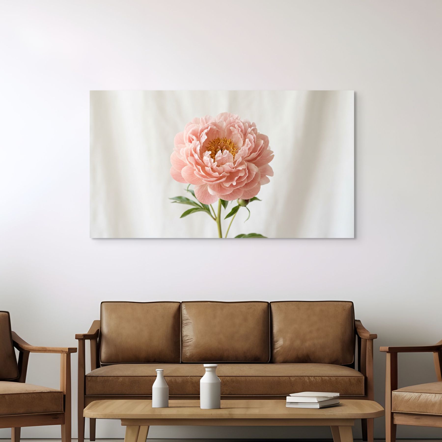 Peony floral artwork in blush tones, modern minimalist home decor Main image