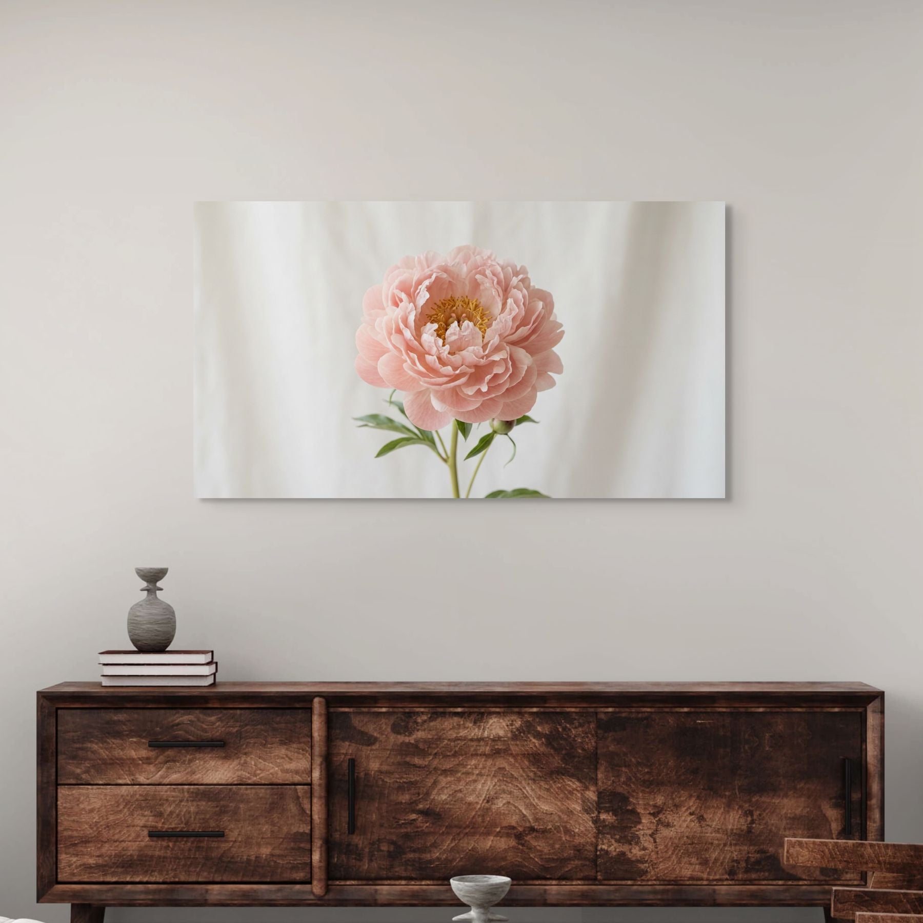 Soft blush peony artwork, minimalist feminine wall decor piece