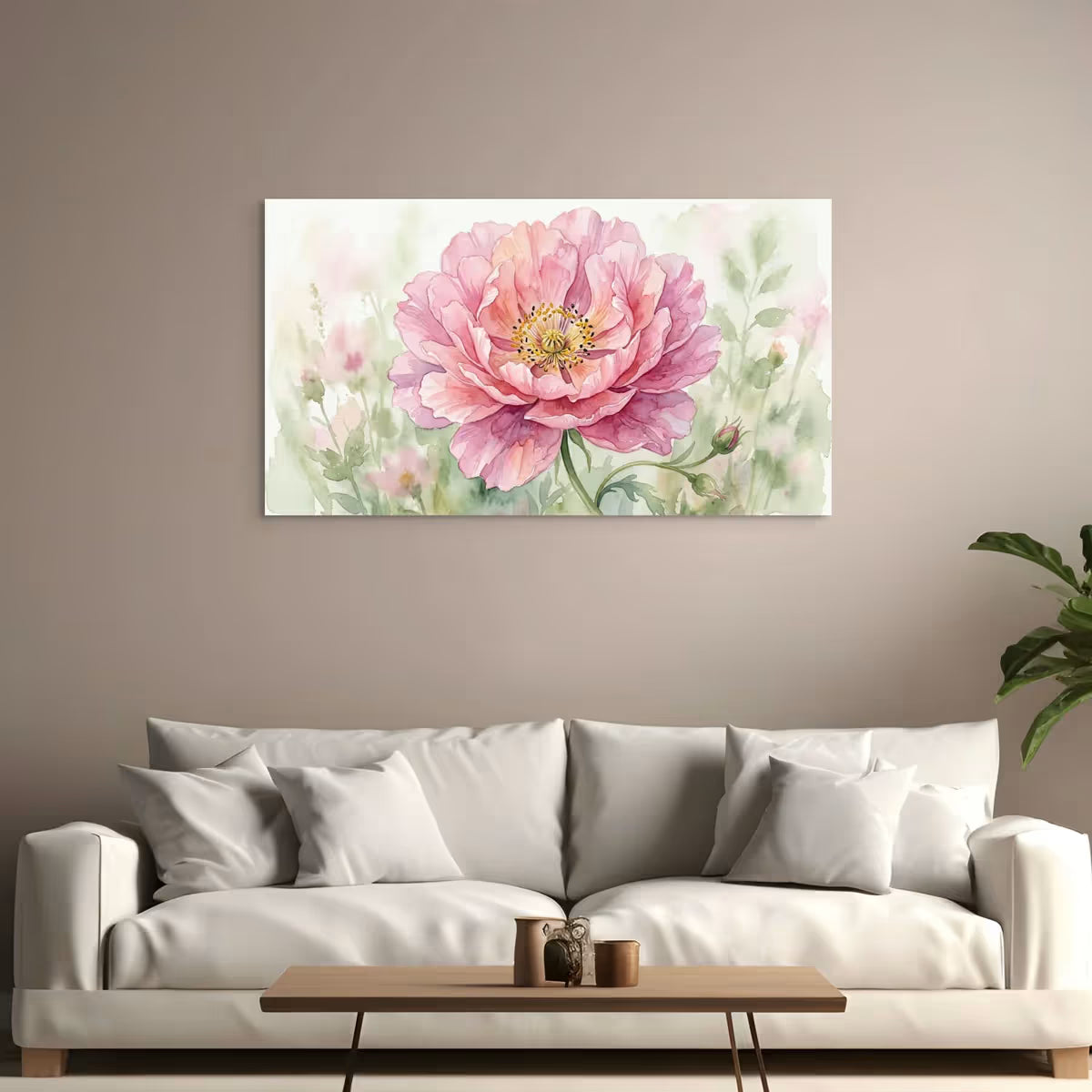 Blush Pink Peony Canvas Wall Art Soft Watercolor Floral Painting for Romantic Decor Secondary image
