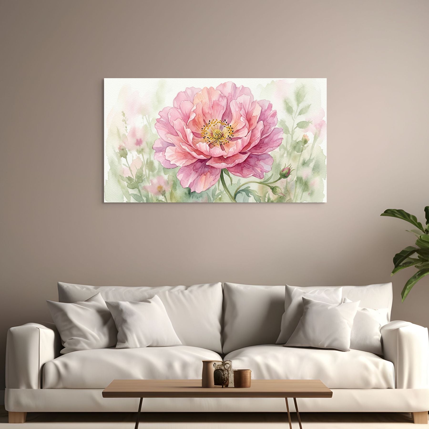 Blush Pink Peony Canvas Wall Art Soft Watercolor Floral Painting for Romantic Decor Secondary image