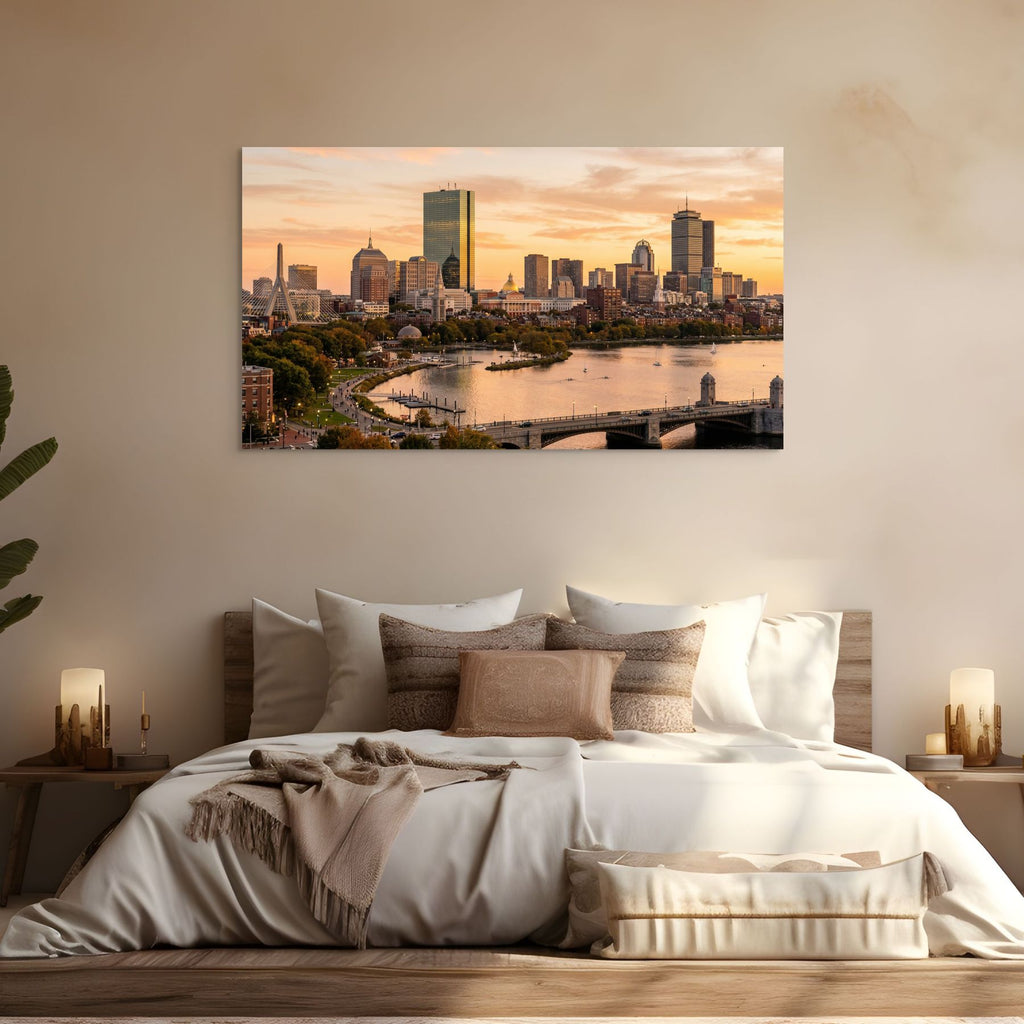 Boston skyline sunset cityscape Massachusetts print