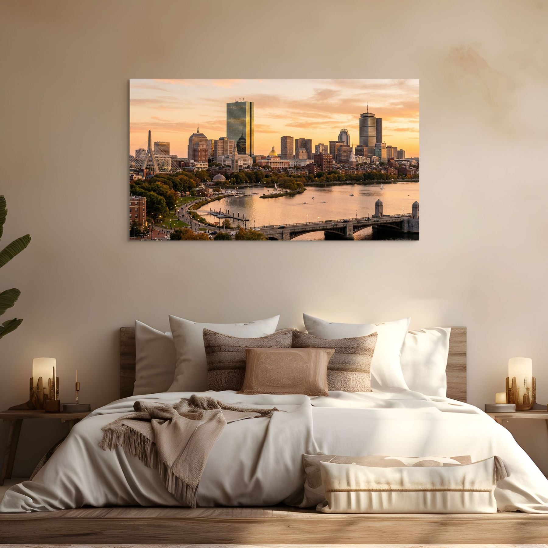 Boston skyline sunset cityscape Massachusetts print
