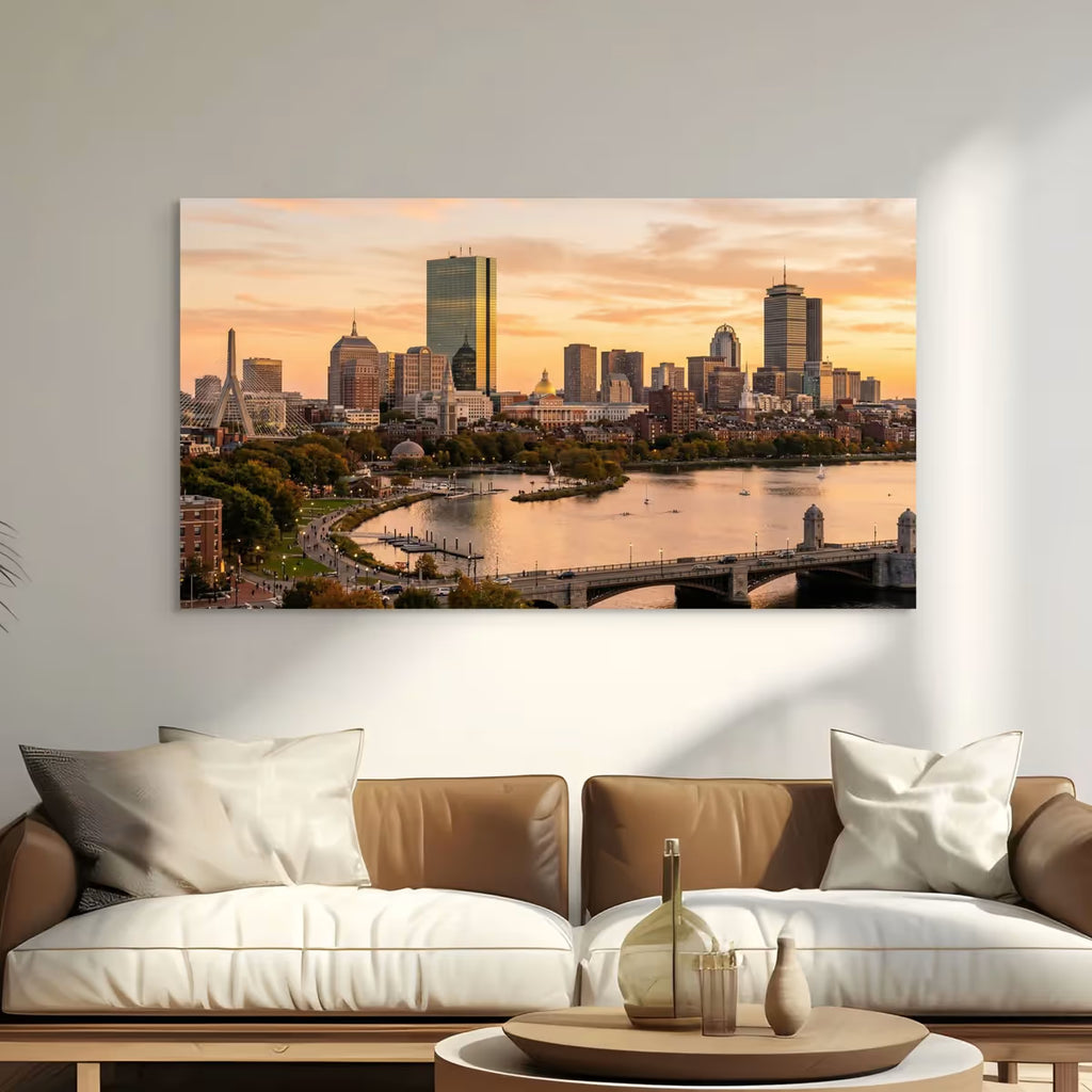 Boston City Skyline Wall Art Boston Massachusetts Canvas Print