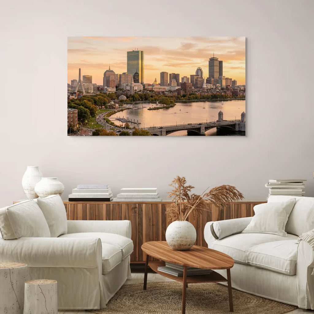 Boston City Skyline Wall Art Boston Massachusetts Canvas Print