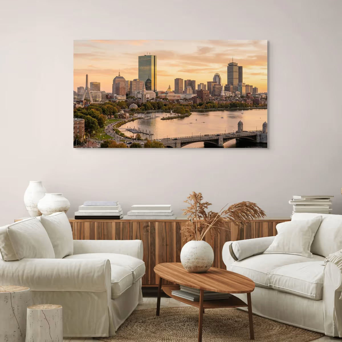 Boston City Skyline Wall Art Boston Massachusetts Canvas Print