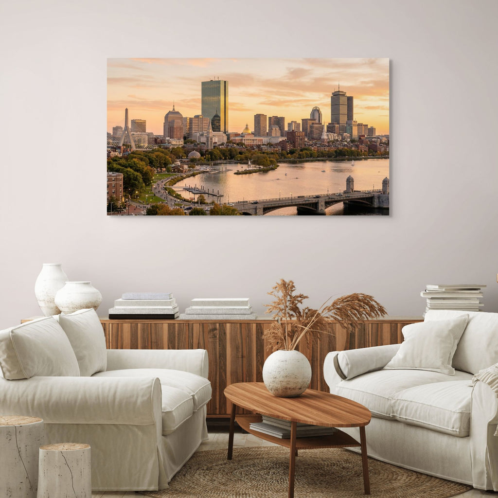 Boston skyline warm light cityscape home decor