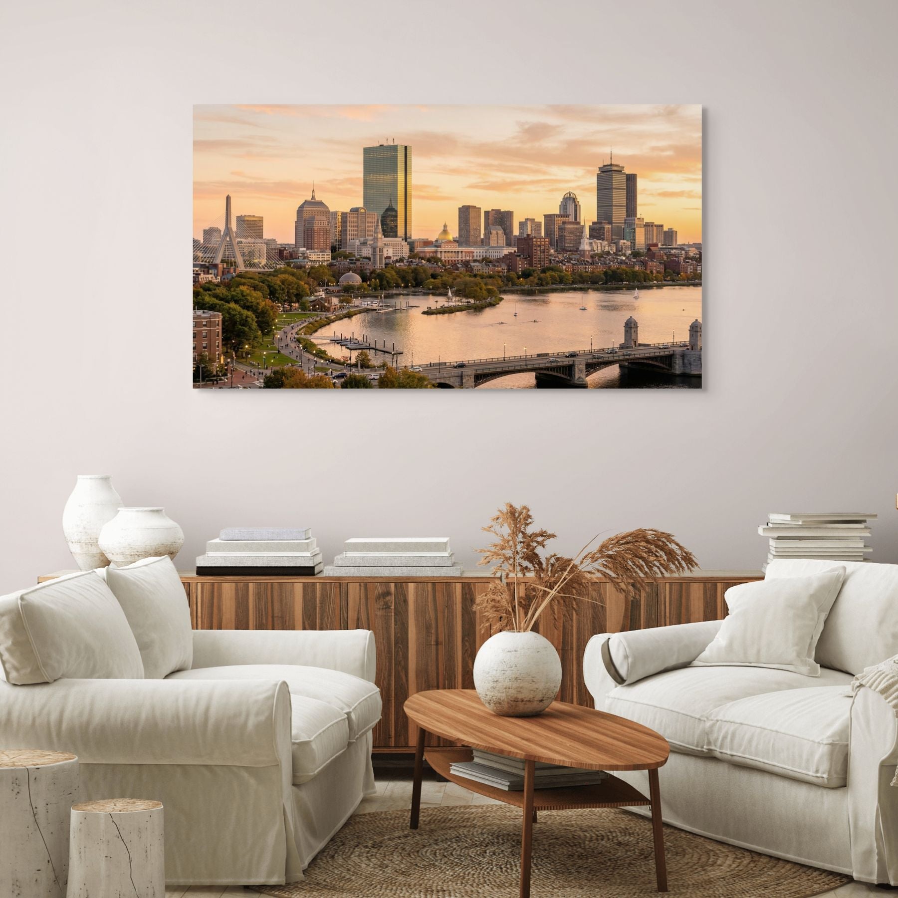 Boston skyline warm light cityscape home decor