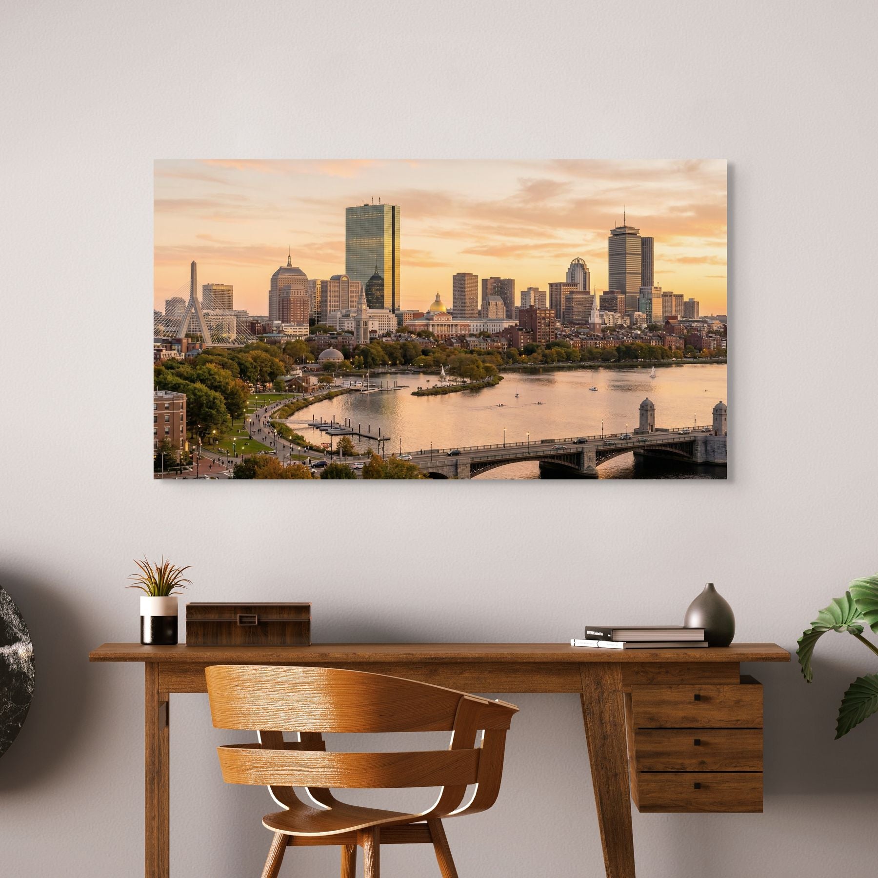 Boston skyline with Longfellow Bridge river view wall decor
