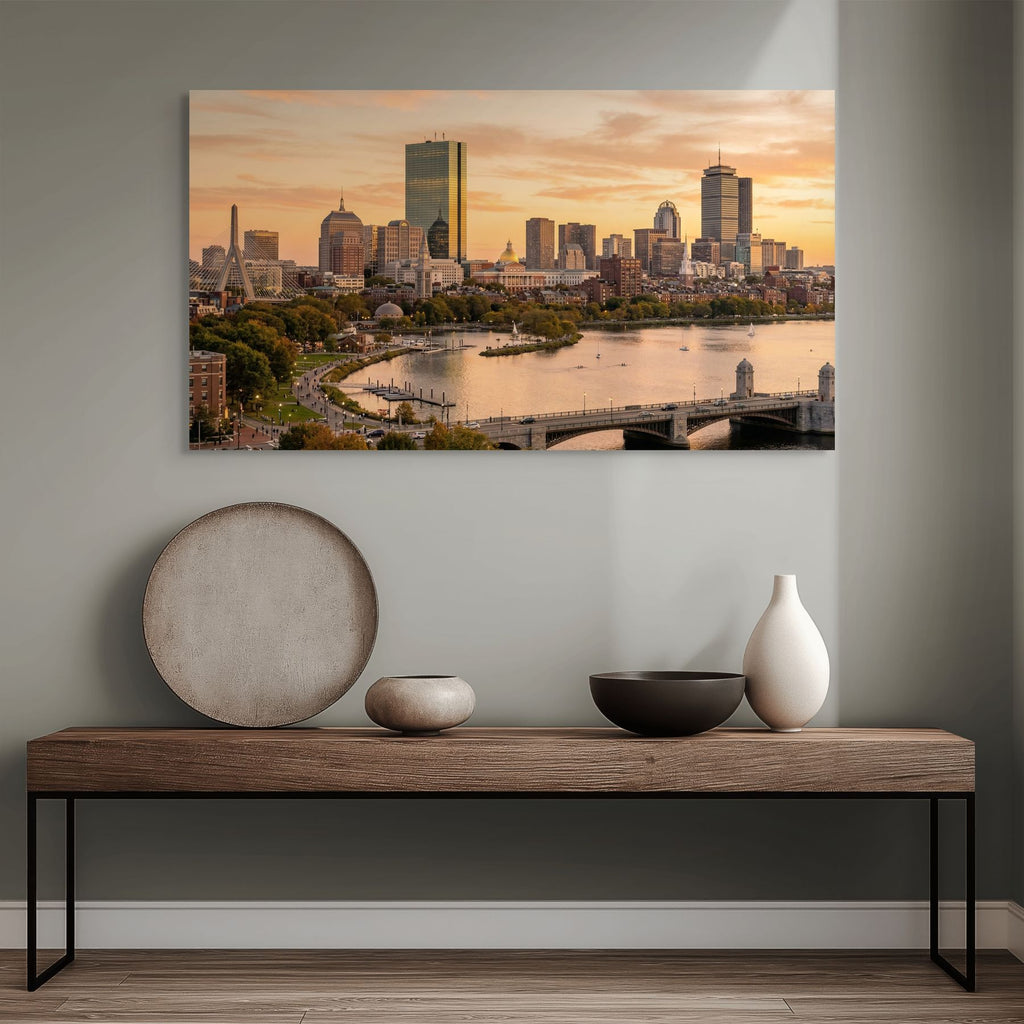 Boston downtown skyline sunset urban wall art