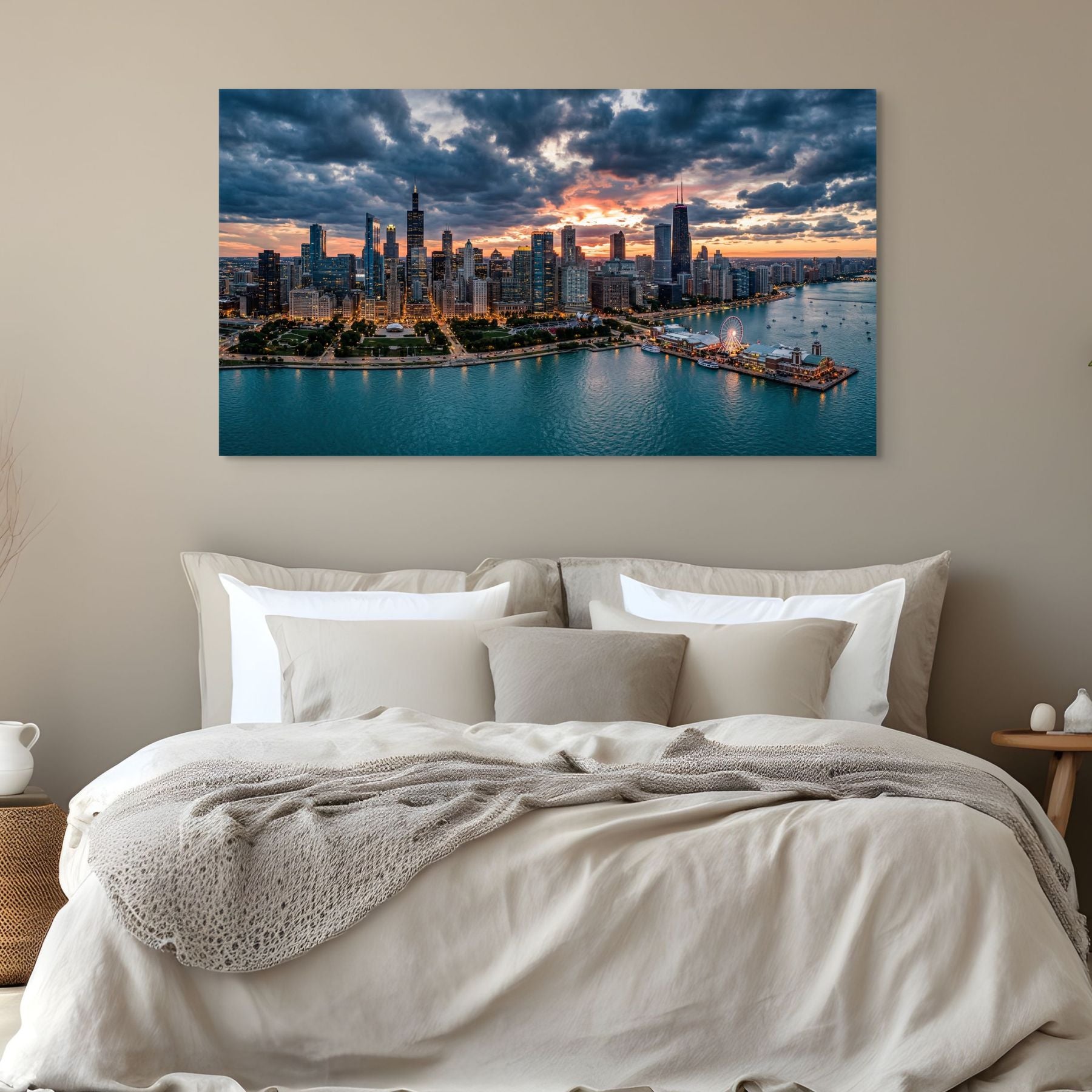 Chicago waterfront skyline golden hour cityscape print