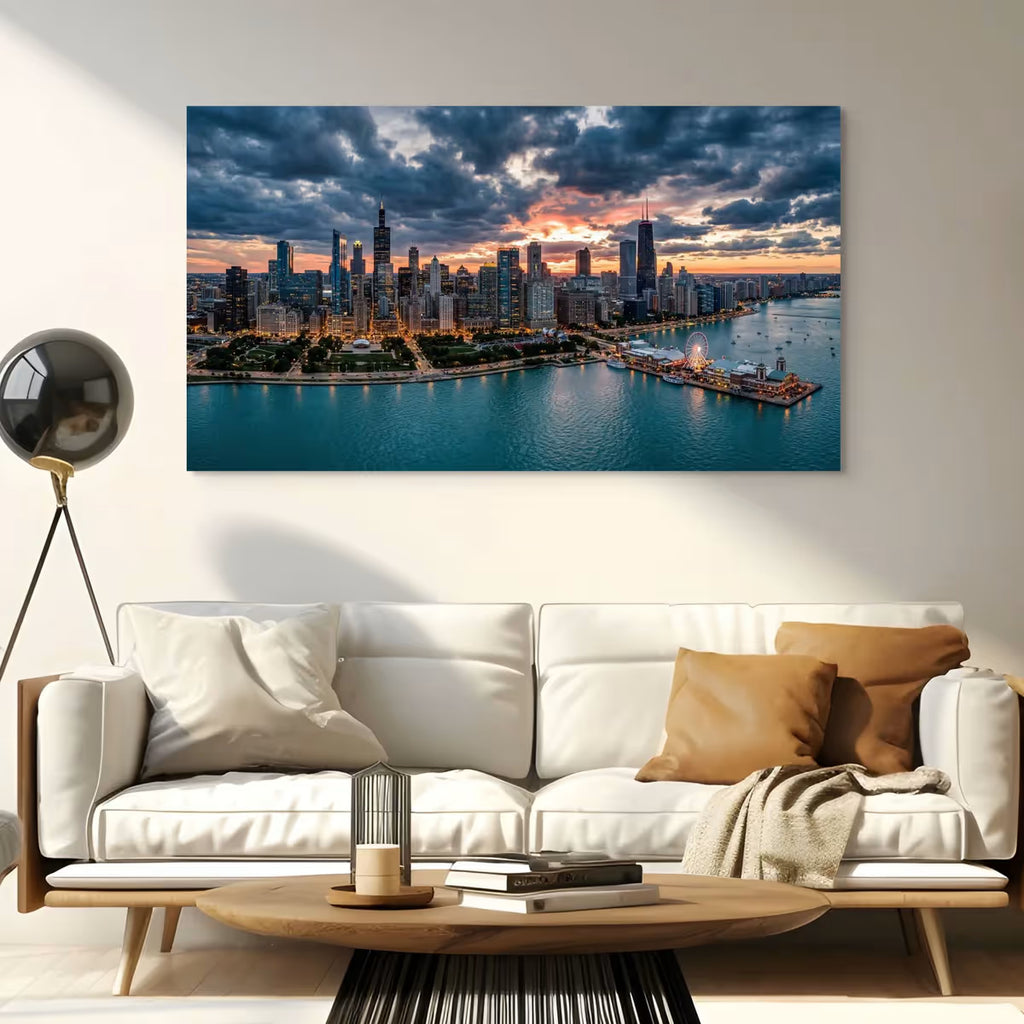 Chicago Cityscape Canvas Wall Art Chicago Skyline Canvas Print