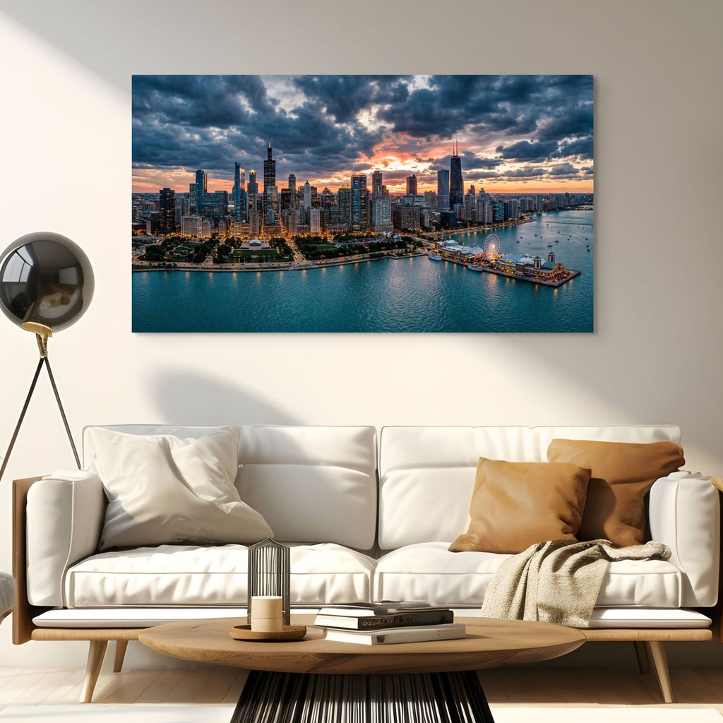 Illinois skyline Chicago cityscape sunset wall art