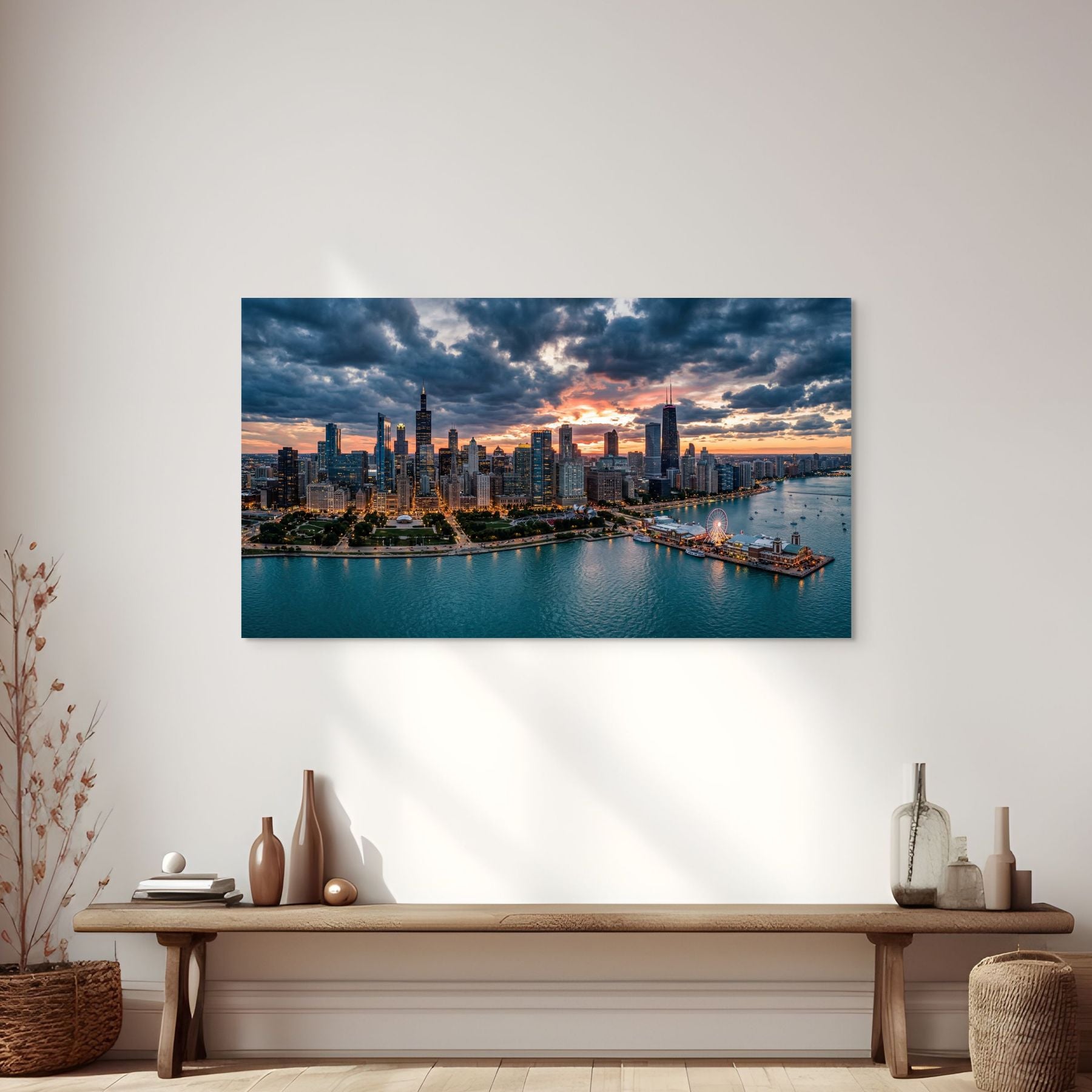 Chicago skyline with Lake Michigan sunset urban photography
