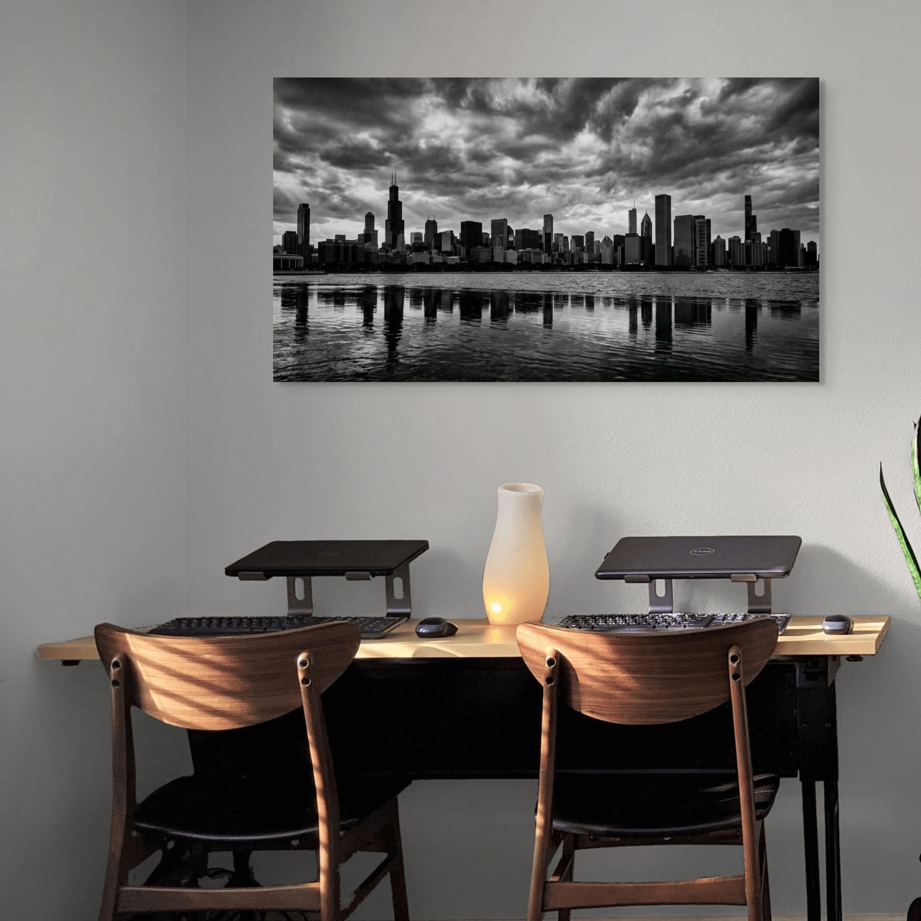Chicago downtown skyline reflection, modern city wall art