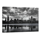 Chicago skyline black and white wall art, cityscape photography Lake Michigan reflection