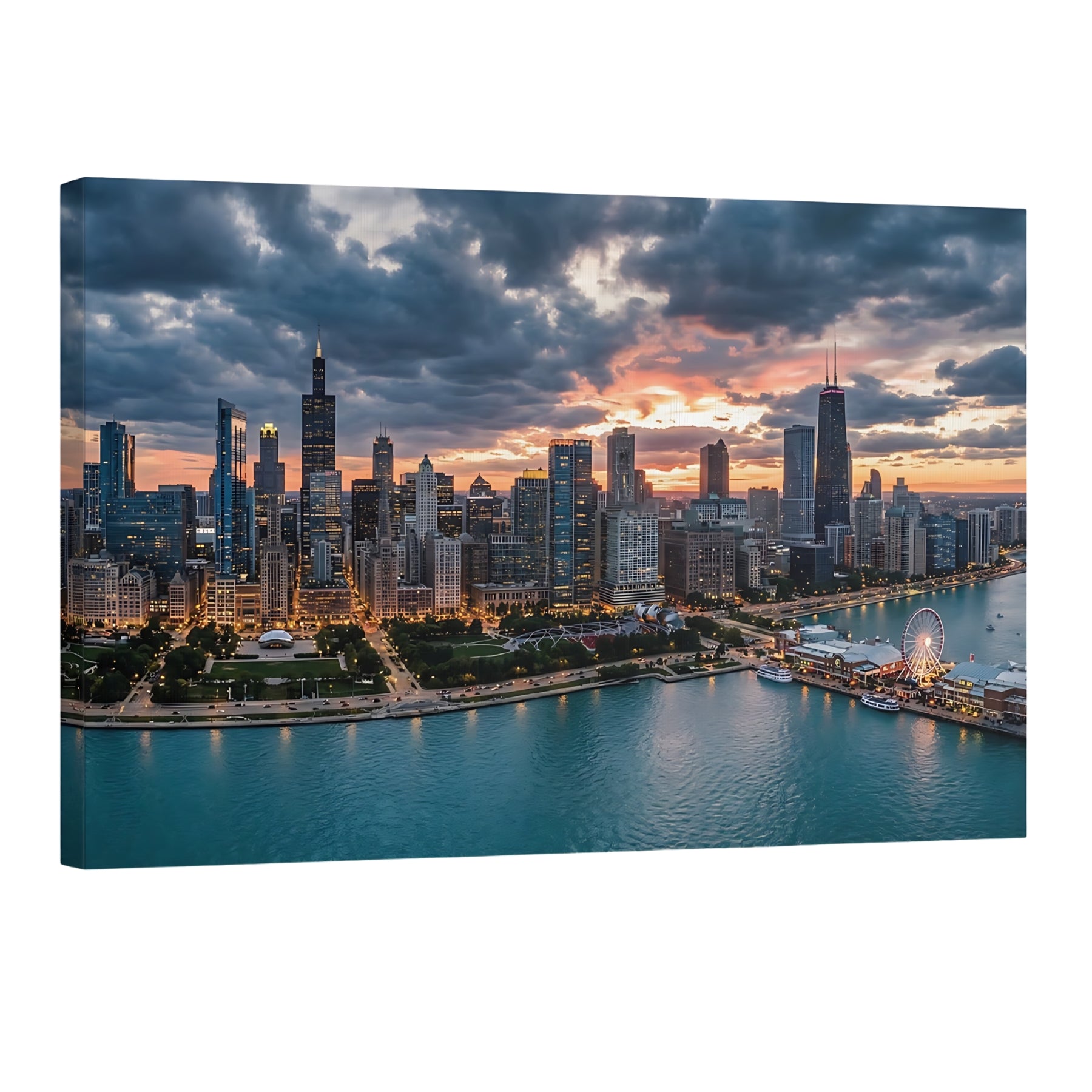 Chicago skyline sunset wall art Navy Pier waterfront cityscape print Illinois skyline photography
