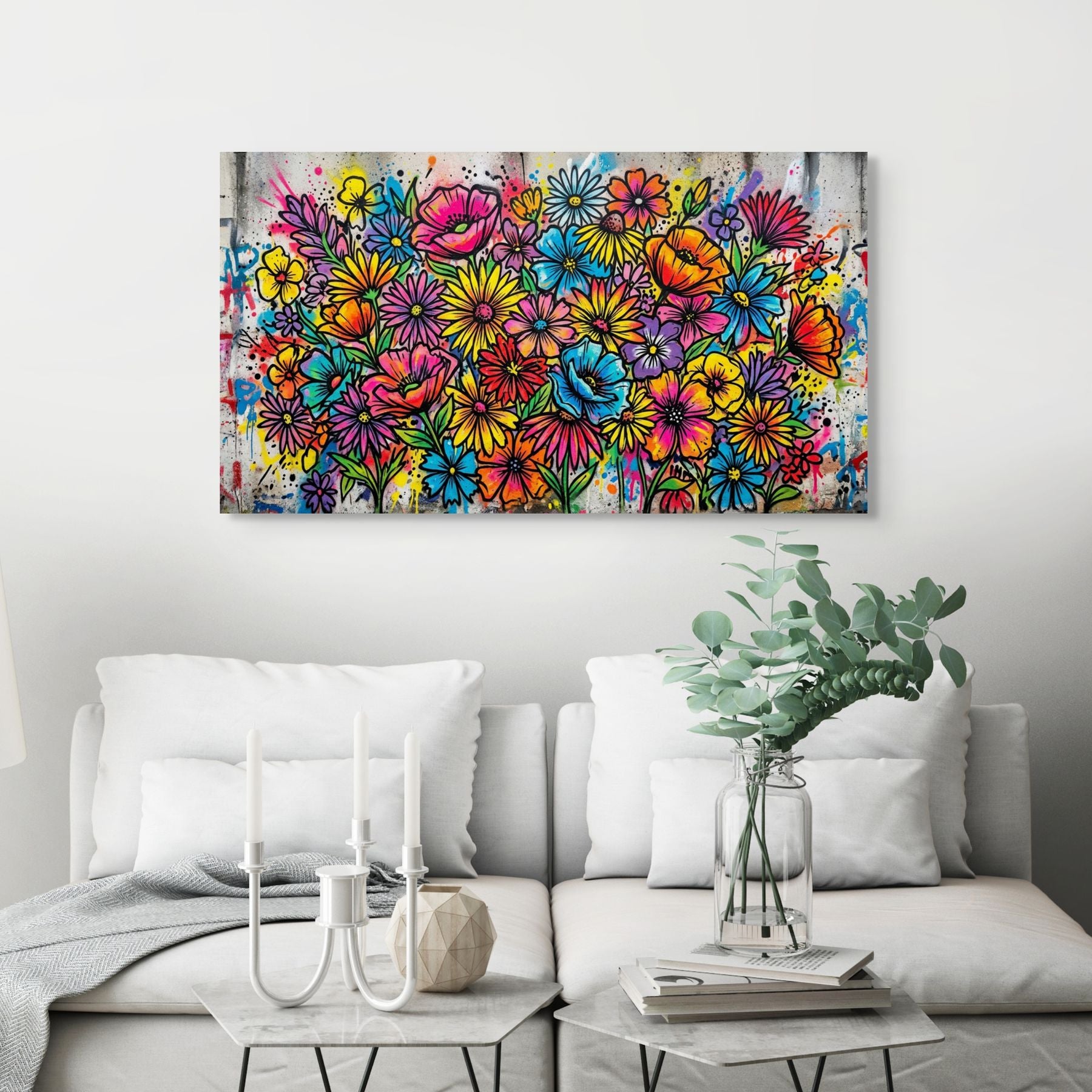 pop art floral wall art colorful graffiti flowers Main image