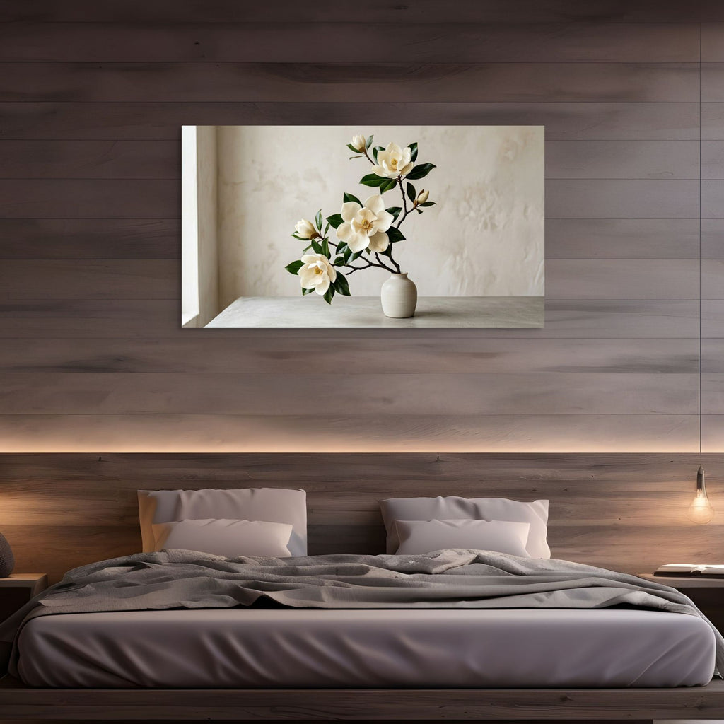 white magnolia branch in vase wall decor