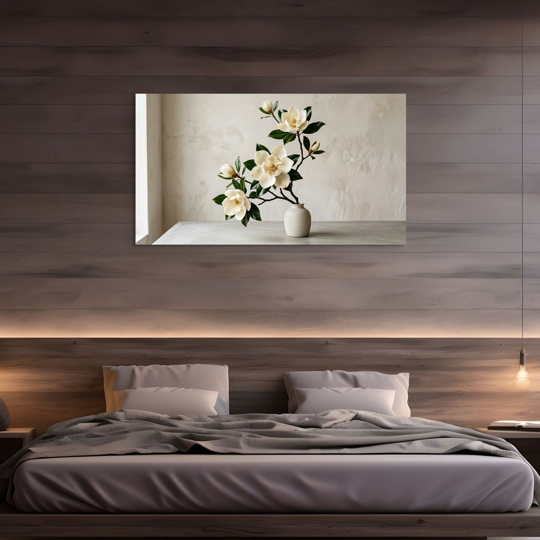 white magnolia branch in vase wall decor