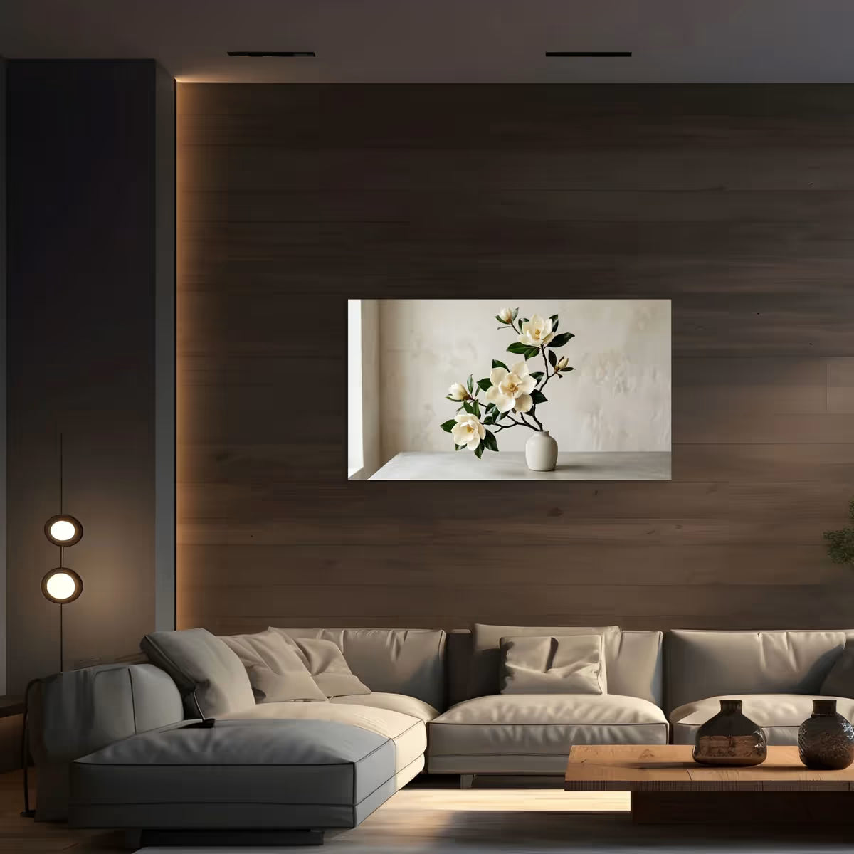 Cream Magnolia Canvas Wall Art Elegant Neutral Watercolor Floral Painting