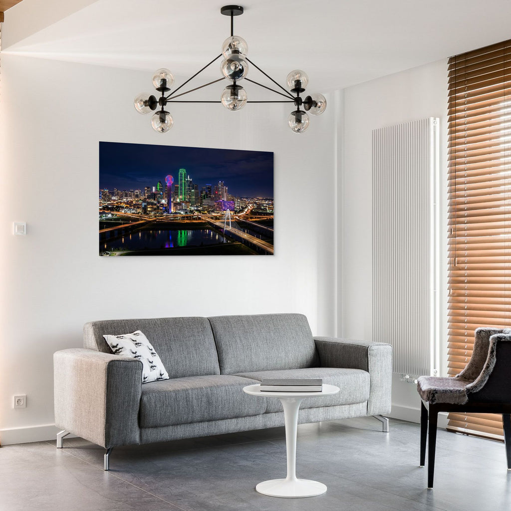 Dallas cityscape night skyline with bridge reflections Texas print