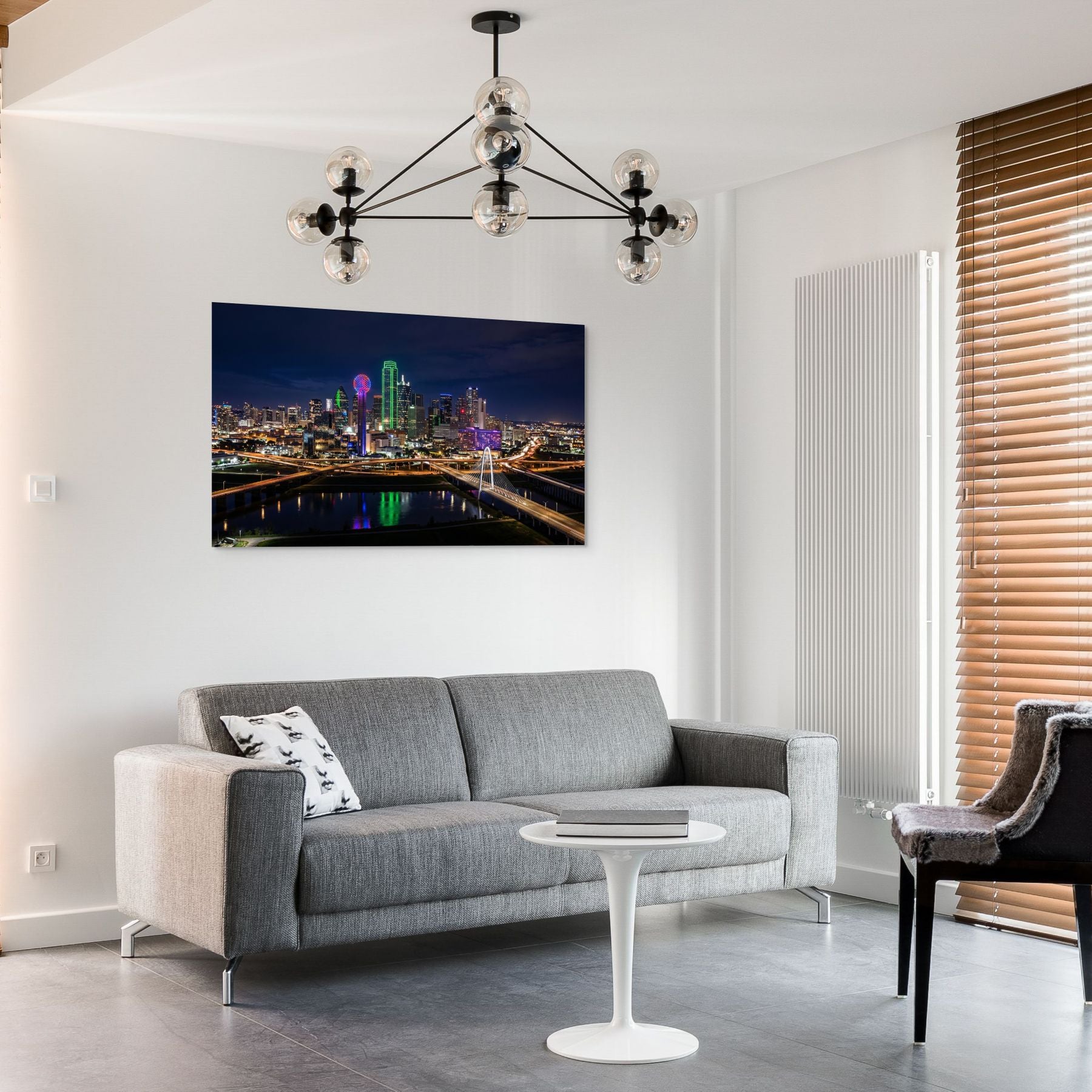 Dallas cityscape night skyline with bridge reflections Texas print