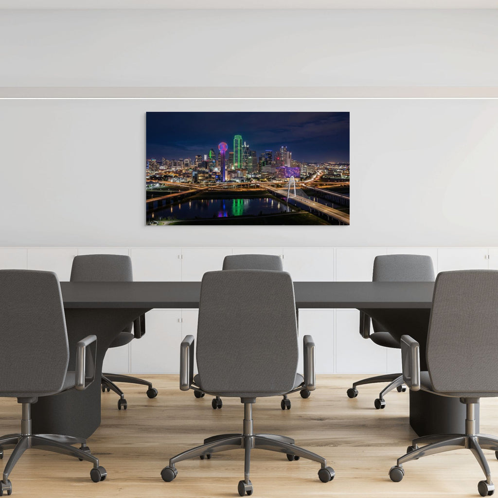 Dallas downtown skyline night view with Reunion Tower print