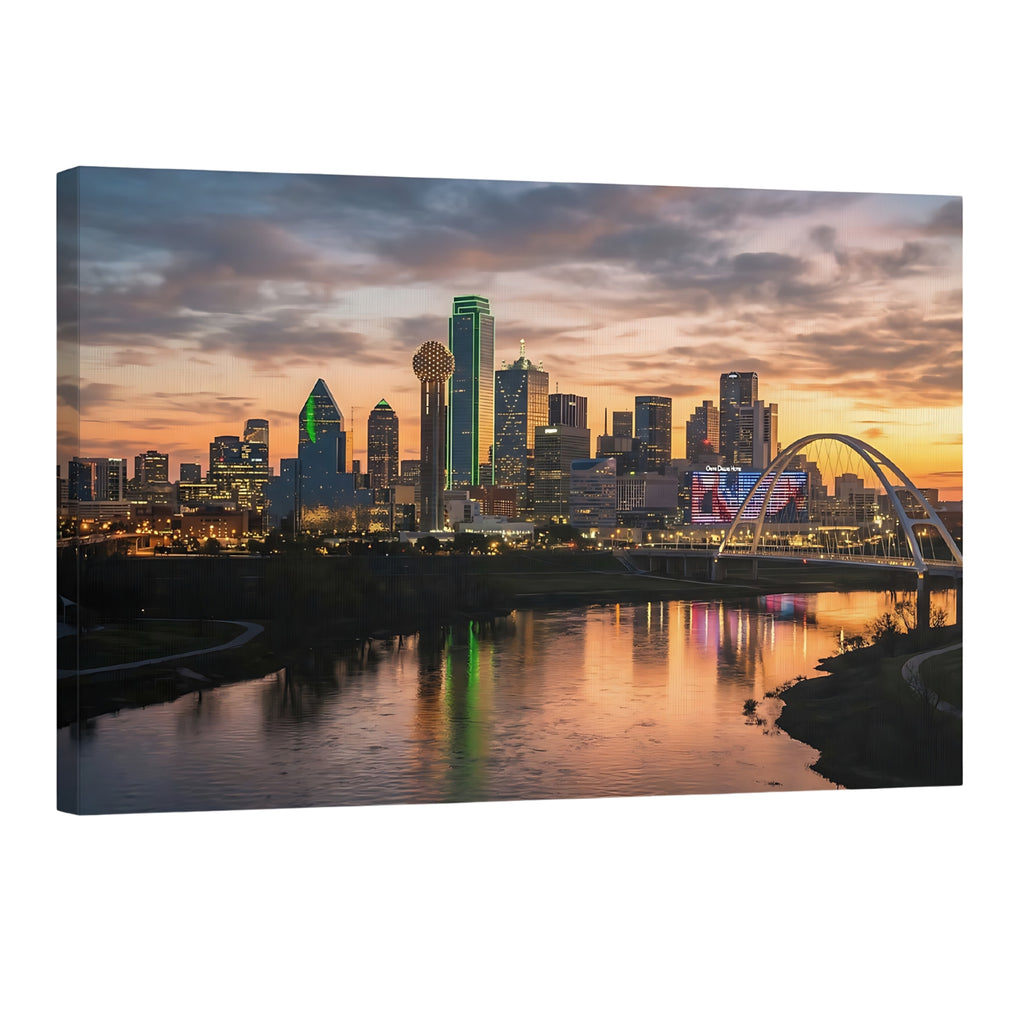 Dallas skyline sunset wall art, cityscape canvas print modern urban decor