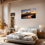 Dallas skyline with bridge and river, urban landscape canvas decor